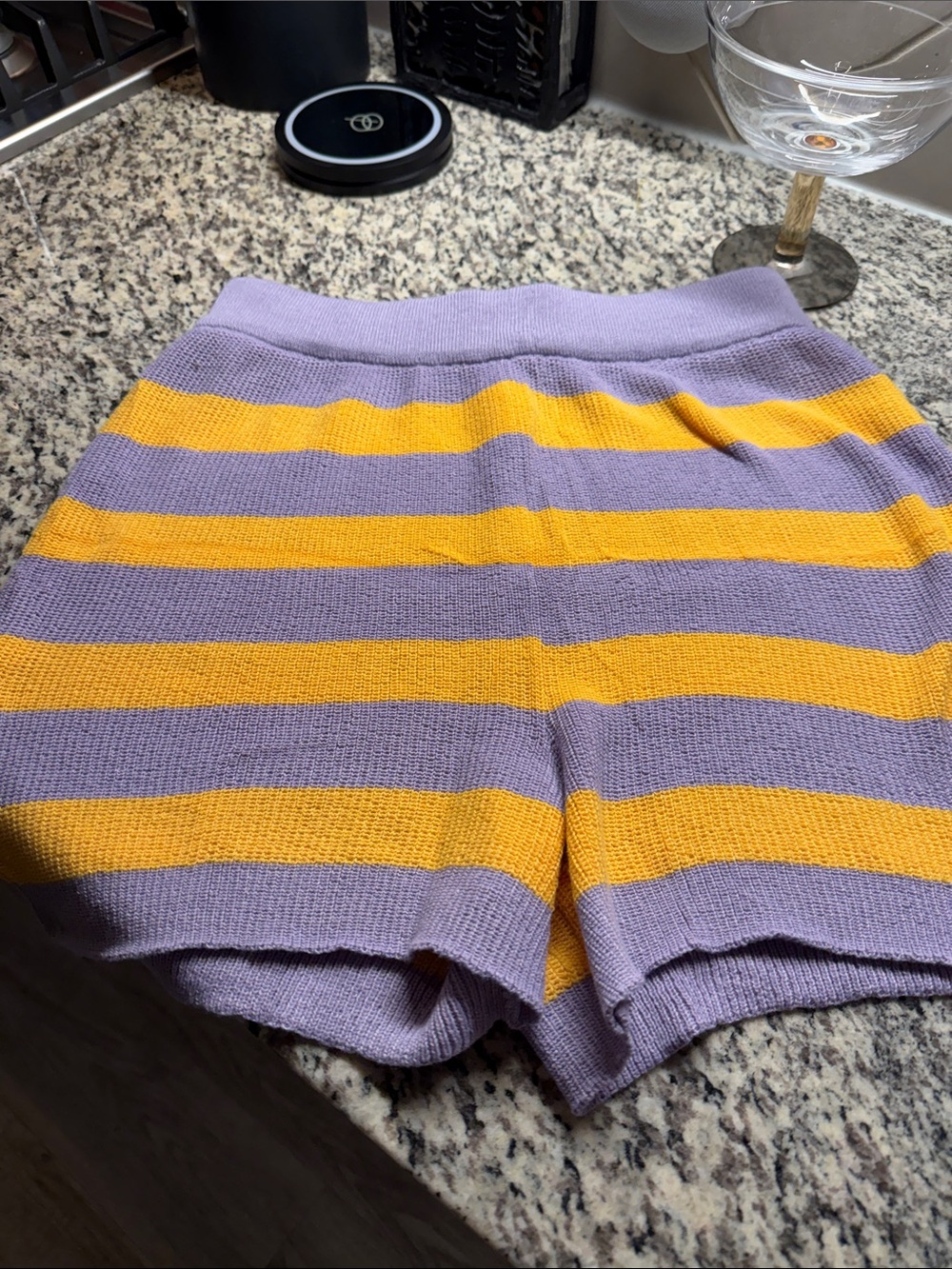 Striped Lavender & Yellow Knit Women's Shorts